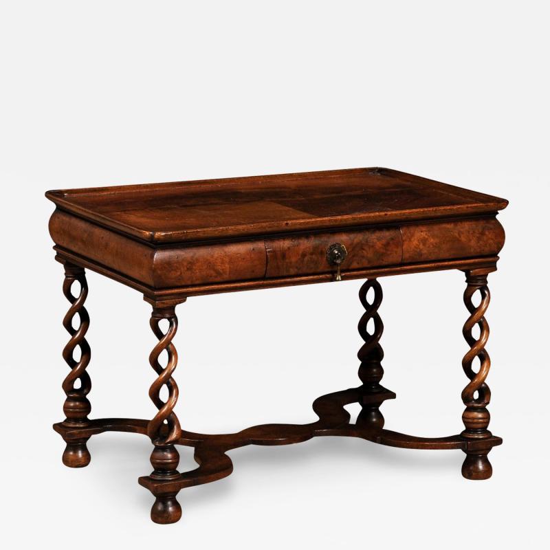 English Queen Anne Style 1910 Burl Walnut Coffee Table with Bookmatched Tray Top