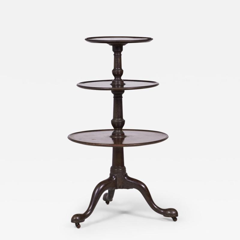 English Queen Anne Style Circular Mahogany 3 Tier Table