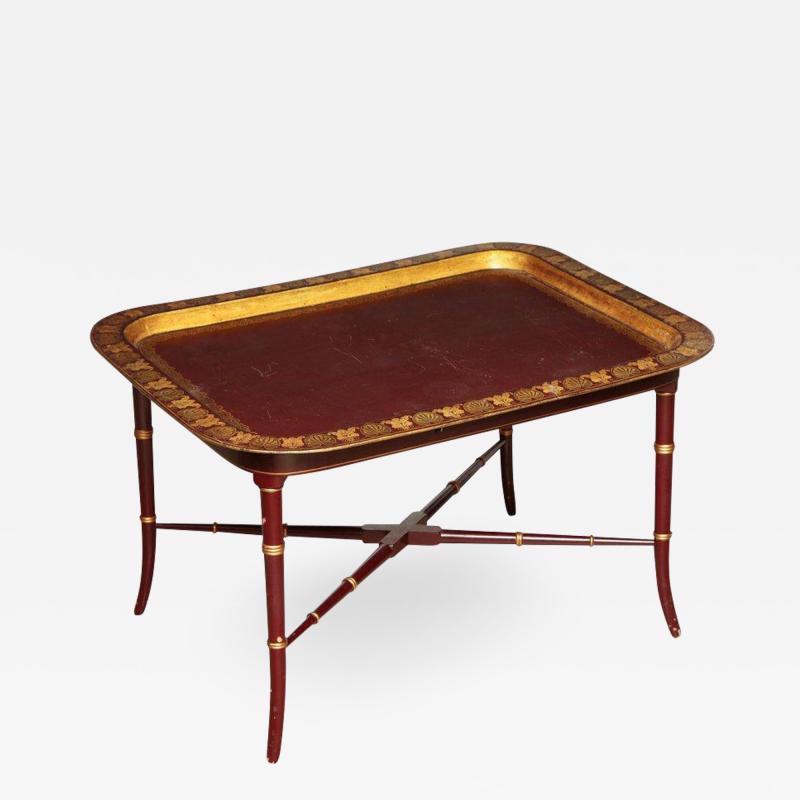 English Red Lacquered Papier M ch Tray Table