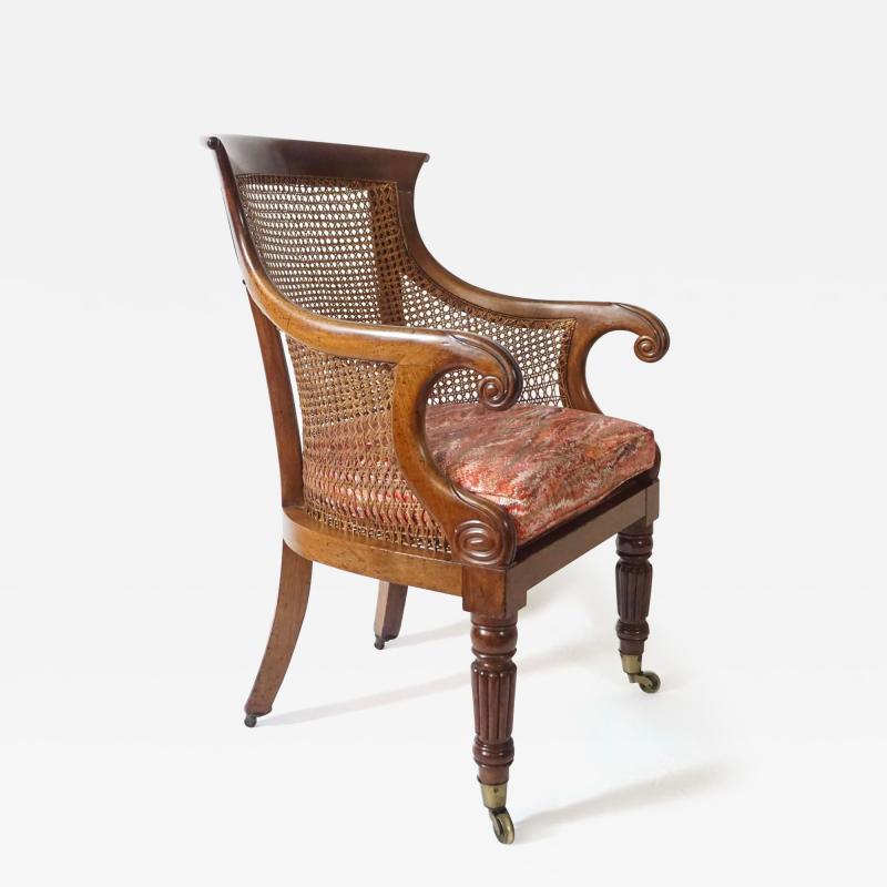 English Regency Caned Mahogany Armchair or Bergere circa 1830