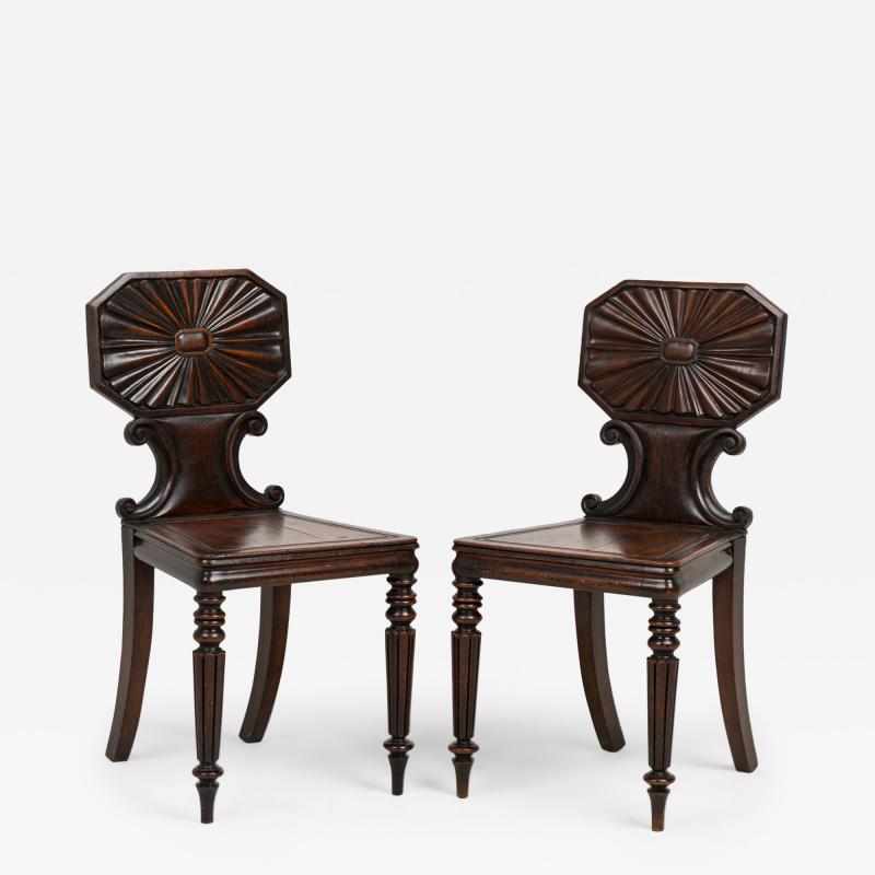 English Regency Carved Mahogany Hall Side Chairs