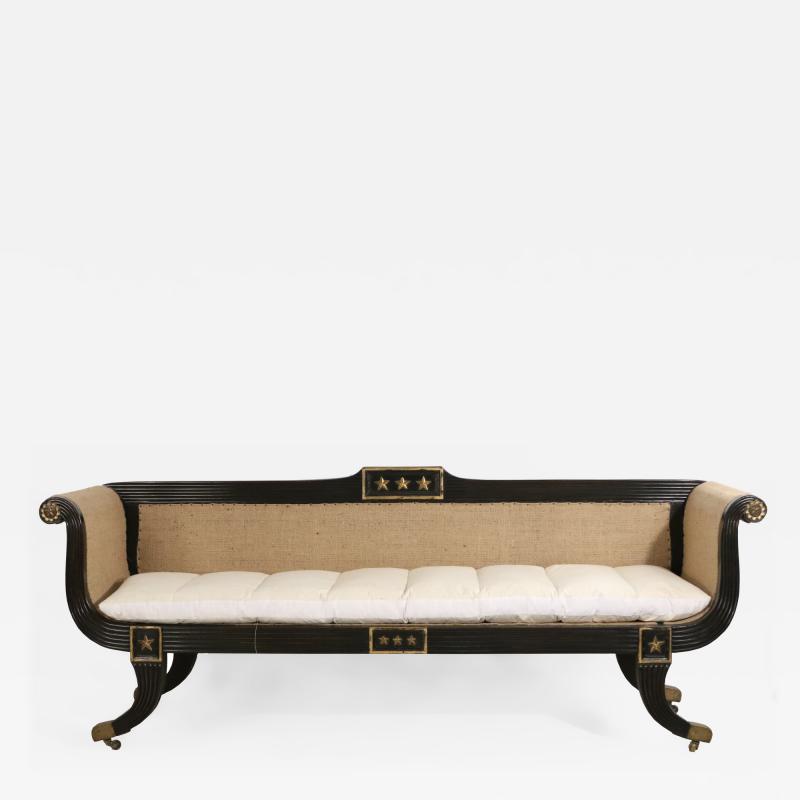 English Regency Ebonized and Gilt Star Design Sofa Settee