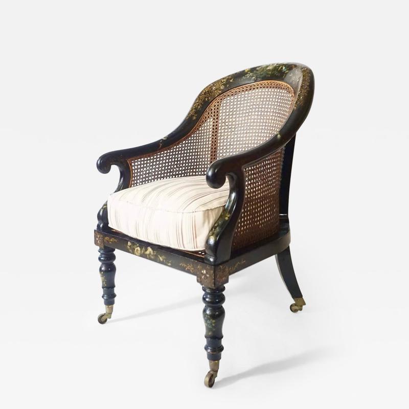 English Regency Faux Papier m ch Caned Bergere or Armchair circa 1830