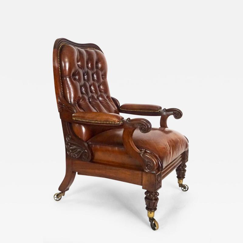 English Regency Leather Upholstered Mahogany Reclining Armchair circa 1830