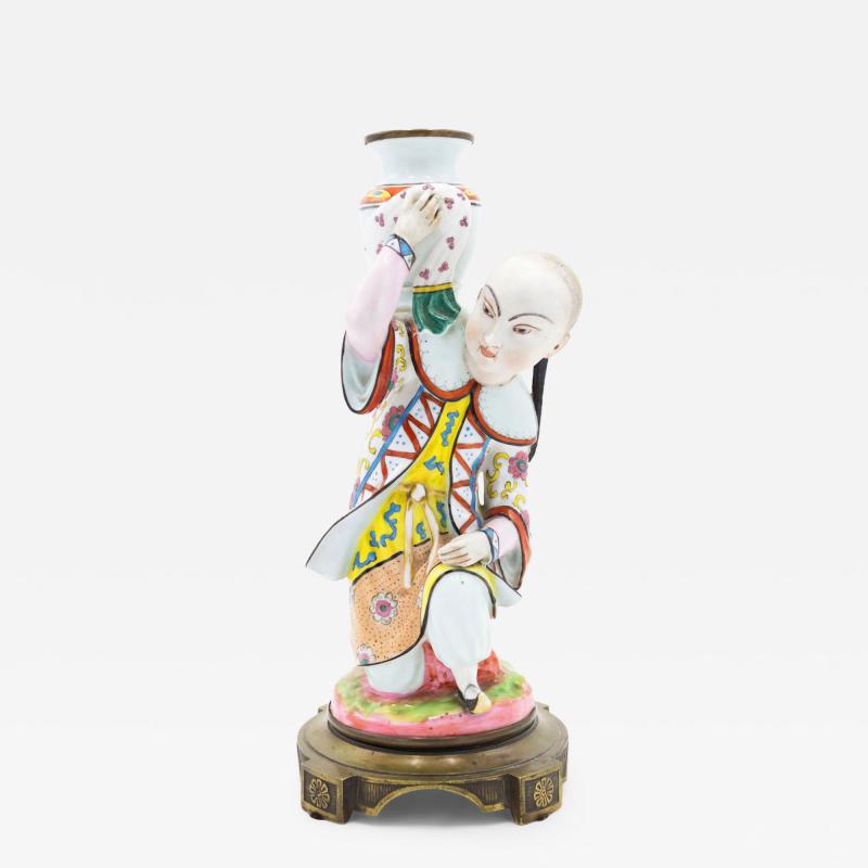 English Regency Ormolu and Porcelain Figural Candlestick