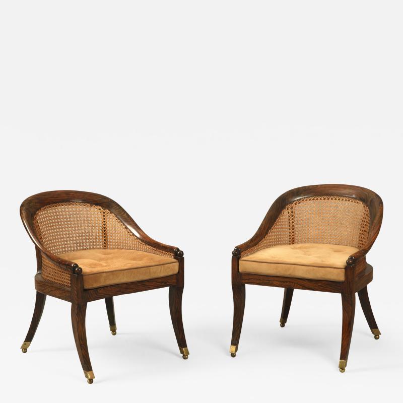 English Regency Period Simulated Rosewood Small Bergere Library Bedroom Chairs