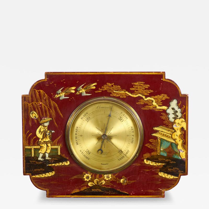 English Regency Red Lacquer Barometer