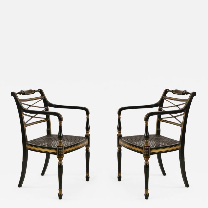 English Regency Style Black and Gold Painted Cane Seat Side Chair