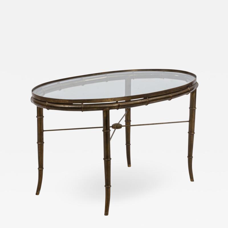 English Regency Style Brass and Faux Bamboo Oval Coffee Table