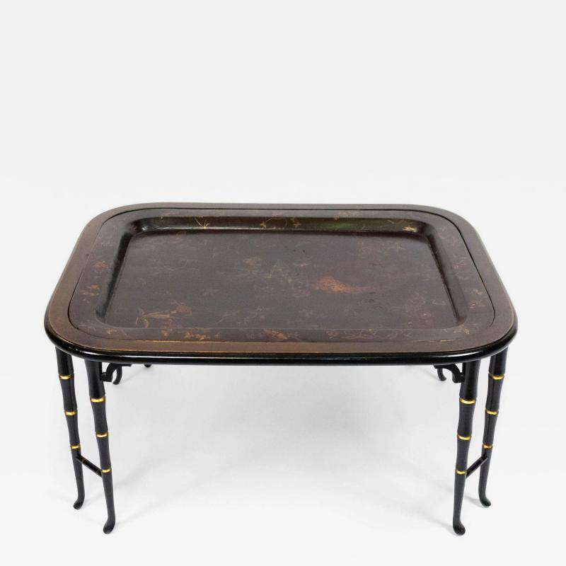 English Regency Style Brown Lacquered Tray Top Coffee Table