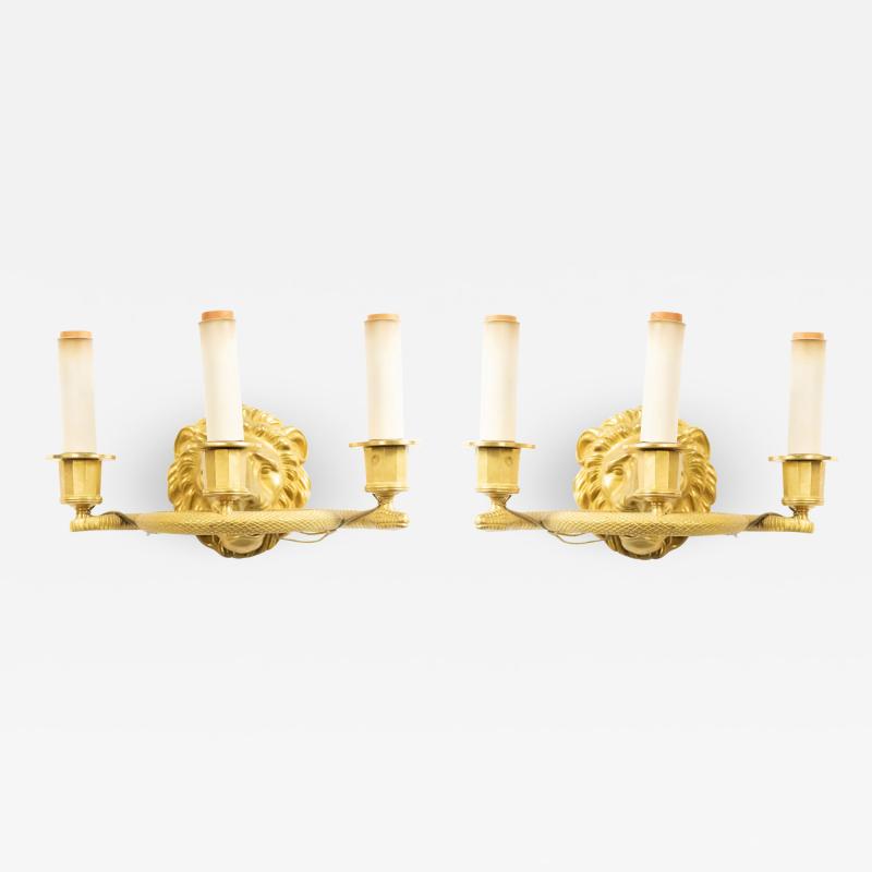 English Regency Style Gilt Lion Head and Snake Wall Sconces