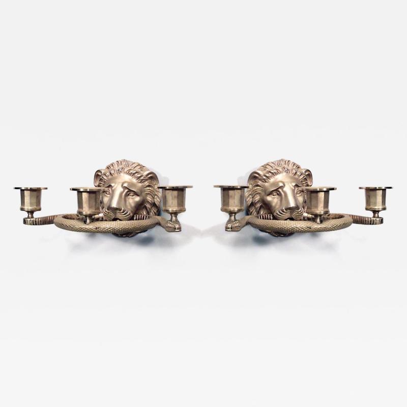 English Regency Style Gilt Lion Head and Snake Wall Sconces