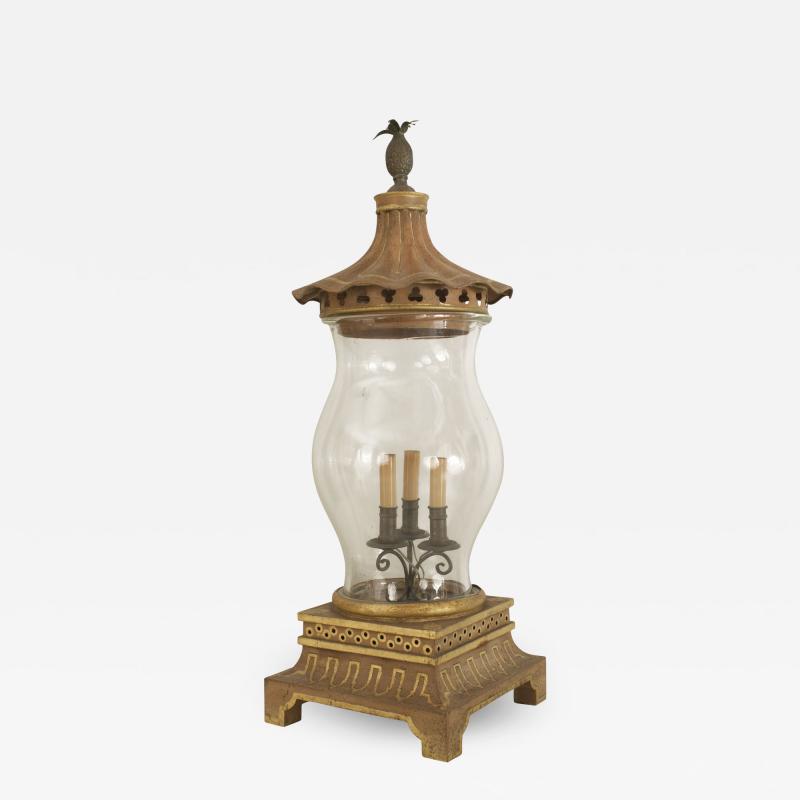 English Regency Style Gilt and Tole Hurricane Lamp