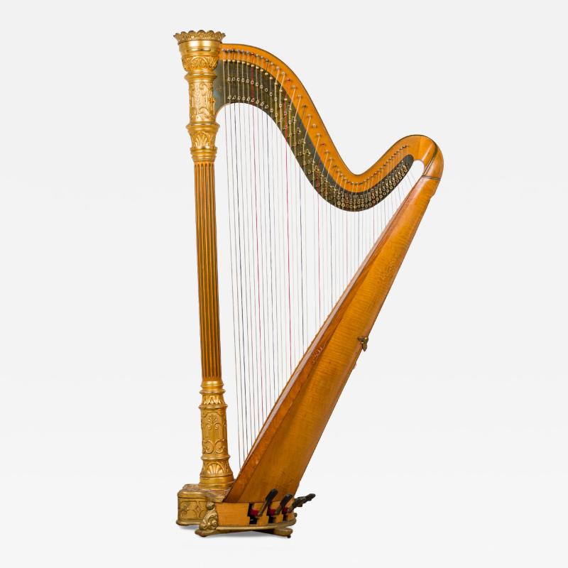 English Regency Style Giltwood Brass Double Action 7 Pedal Harp