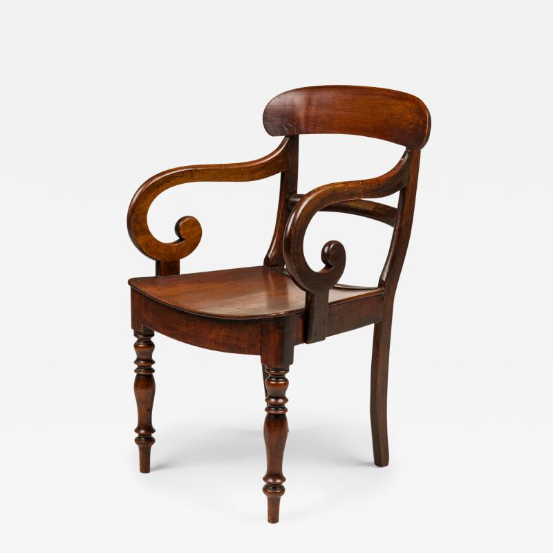 English Regency Style Mahogany Scroll Armchair