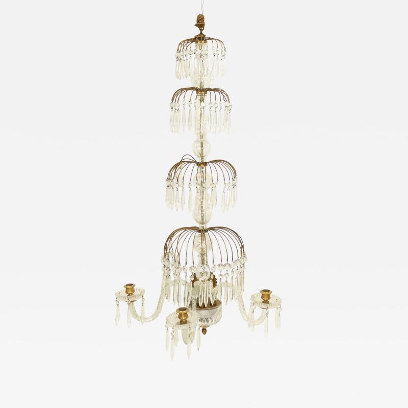 English Regency Style Monumental Crystal and Brass Tiered Wall Sconce