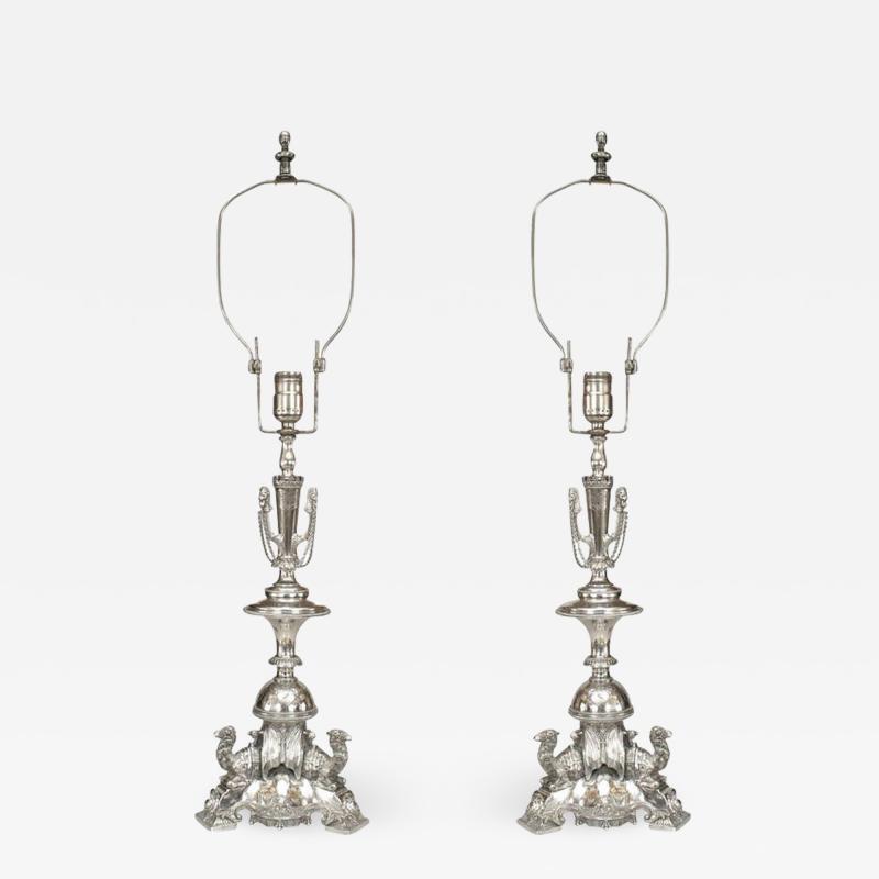 English Regency Style Silver plate Table Lamps