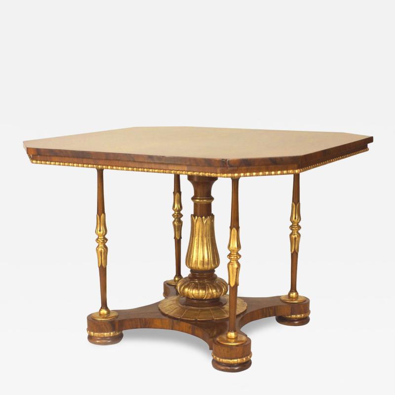 English Regency Walnut and Gilt Center Table