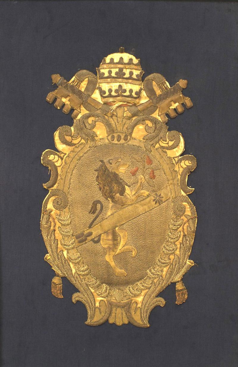 English Renaissance Framed Gold Crest Embroidery