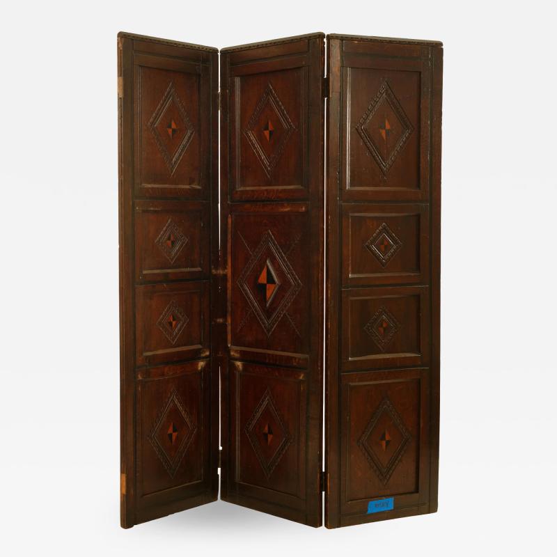 English Renaissance Oak 3 Fold Screen