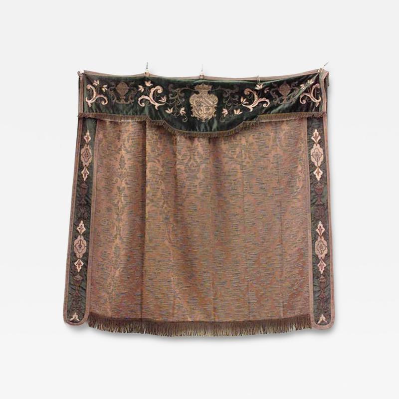 English Renaissance Style Green Velvet Gold Damask Banner