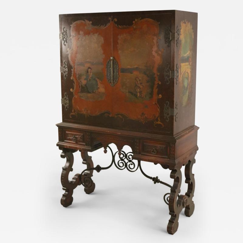 English Renaissance Style Painted Mahogany and Iron Highboy Cabinet