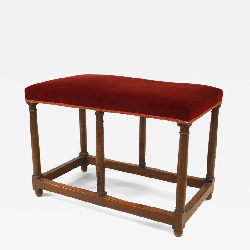 English Renaissance Style Red Velvet Walnut Bench