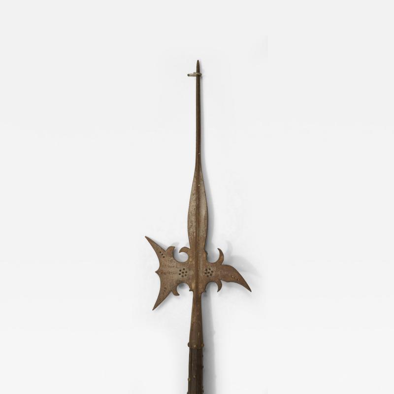English Renaissance Style Wood and Iron Halberd