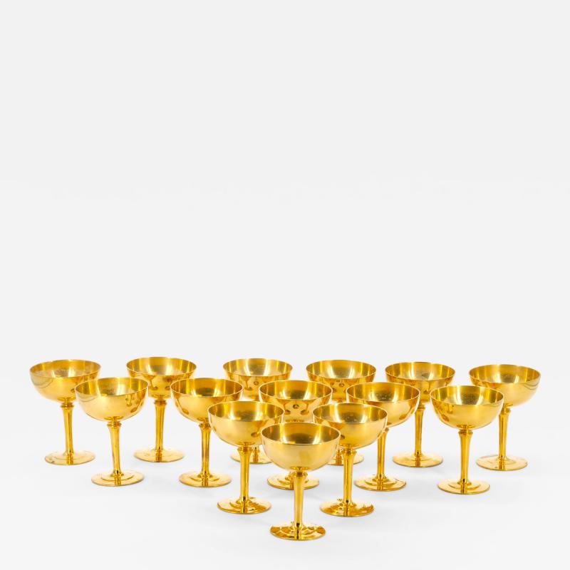 English Sheffield Gilt Champagne coupe Wine Goblets Service 14 People