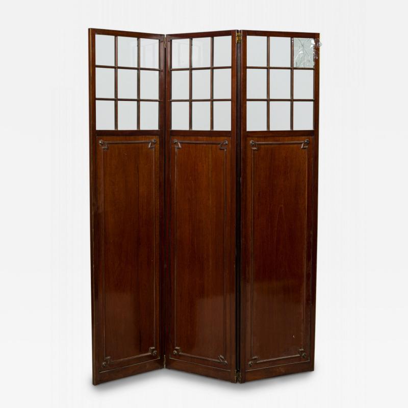English Sheraton style Mahogany and Glass 3 Panel Screen