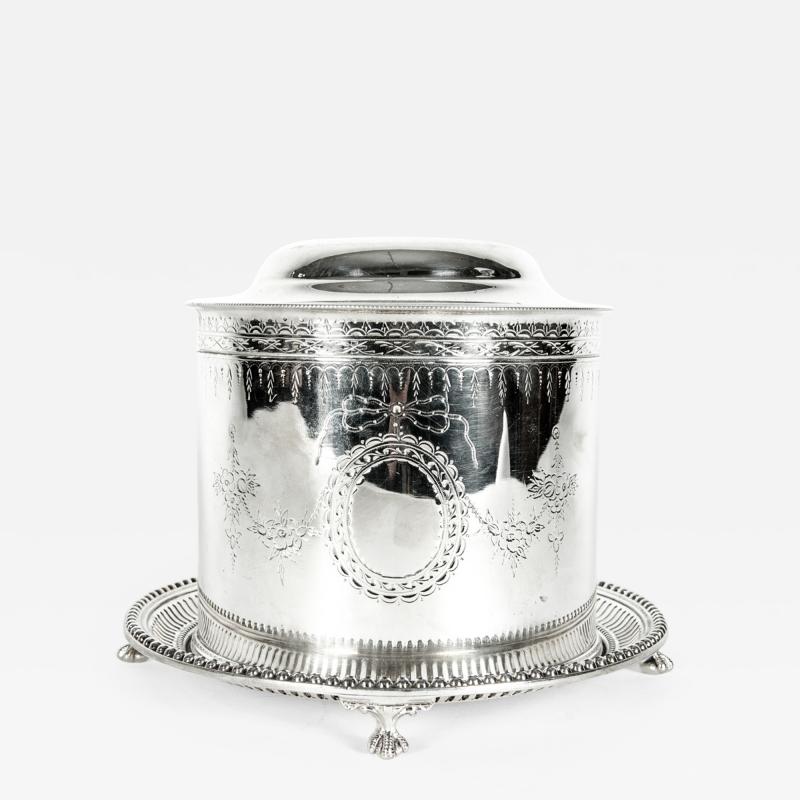 English Silver Plate Covered Biscuit Box Tea Caddy