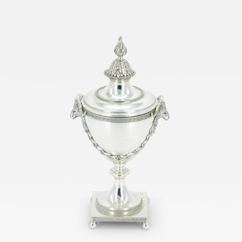 English Silver Plate Gold Wash Interior Footed Base Covered Urn