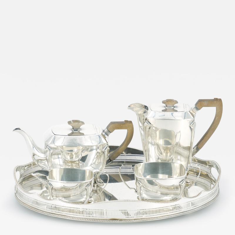English Silver Plated Bone Handle Four Piece Tea Coffee Service Tray