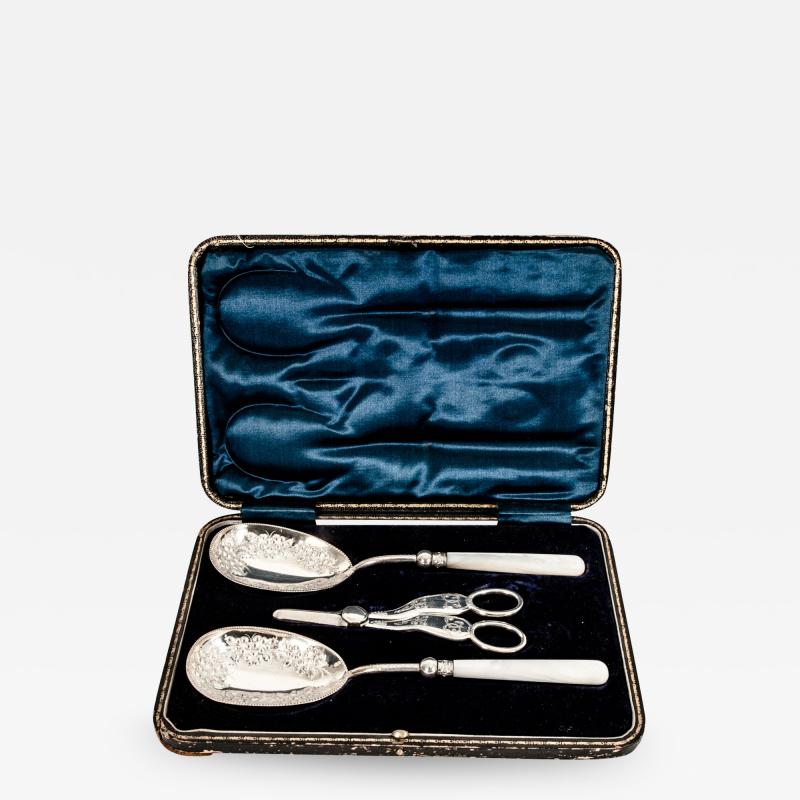 English Silver Plated Set Spoons and Grape Shears