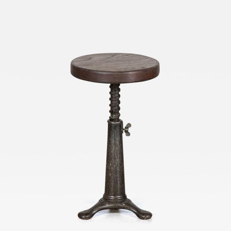 English Singer Cast Iron Oak Stool