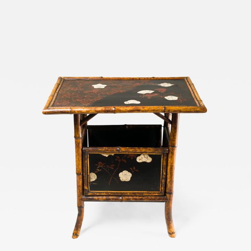 English Table with Lacquer Japanning Eggshell Design and Bamboo