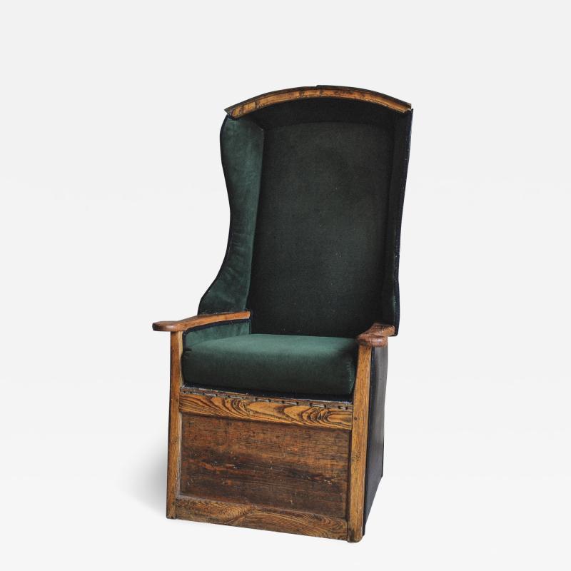 English Velvet and Leather Porters Chair