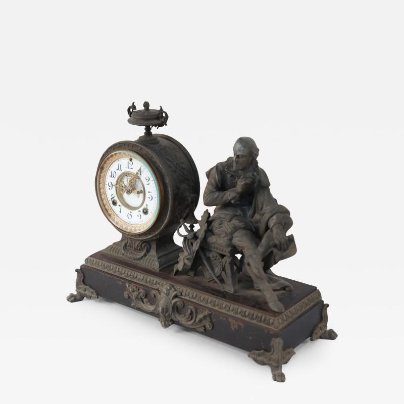 English Victorian Ansonia Clock Company Bronze Shakespeare Mantel Clock