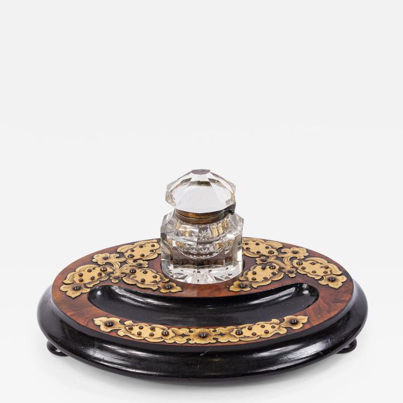 English Victorian Bone and Brass Inkwell