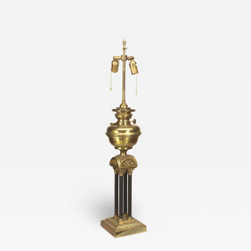 English Victorian Brass Column Table Lamp