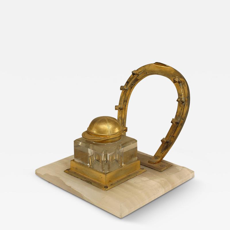 English Victorian Bronze Horseshoe Inkwell