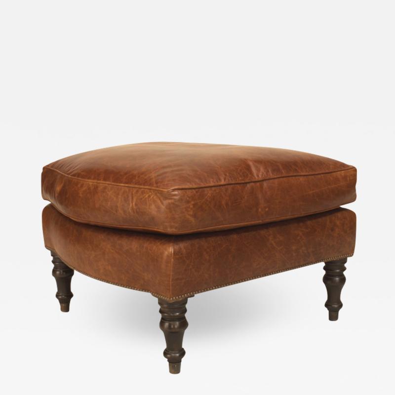 English Victorian Brown Leather Ottoman