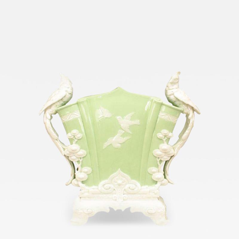 English Victorian Celadon and White Porcelain Floral Vase