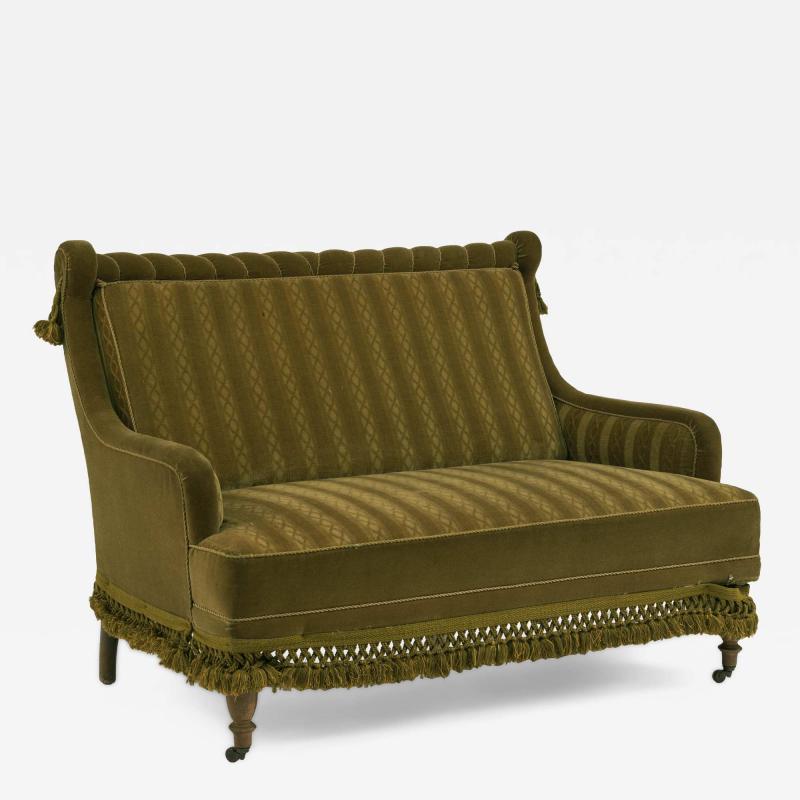 English Victorian Green Velvet 8 Piece Living Room Set