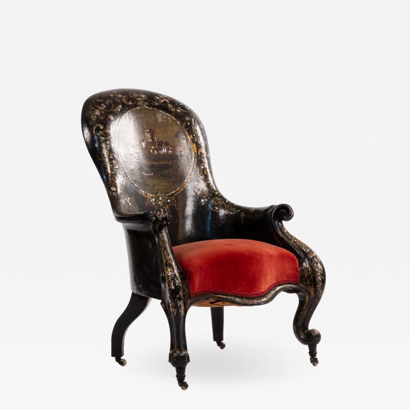 English Victorian Lacquered Berga Arm Chair