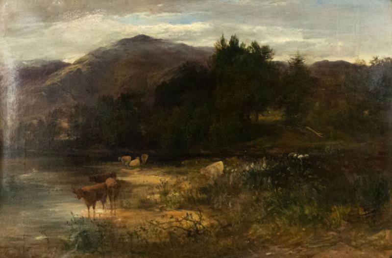 English Victorian Landscape of Cows by a Stream
