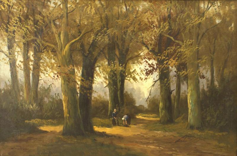 English Victorian Landscape of Forest Scene