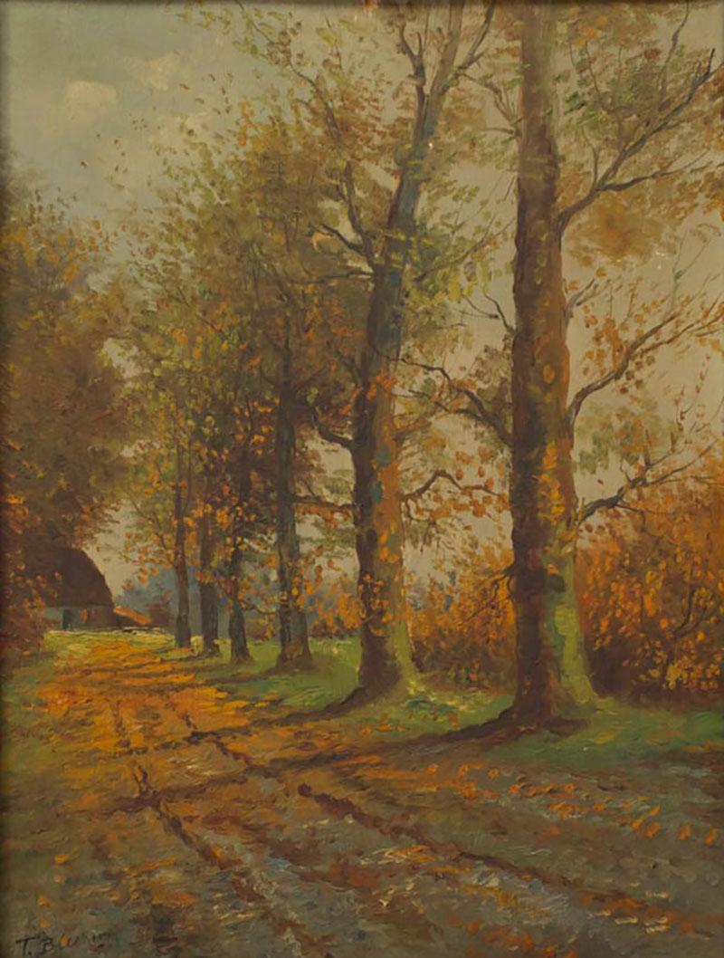 English Victorian Landscape of Tall Trees on a Road