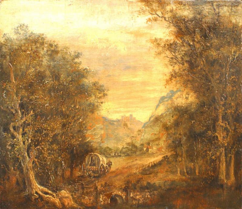 English Victorian Landscape of Wagon and Horse