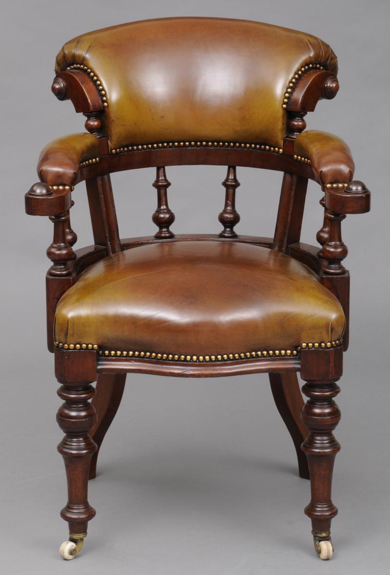 English Victorian Mahogany & Leather Desk Chair, Circa 1870